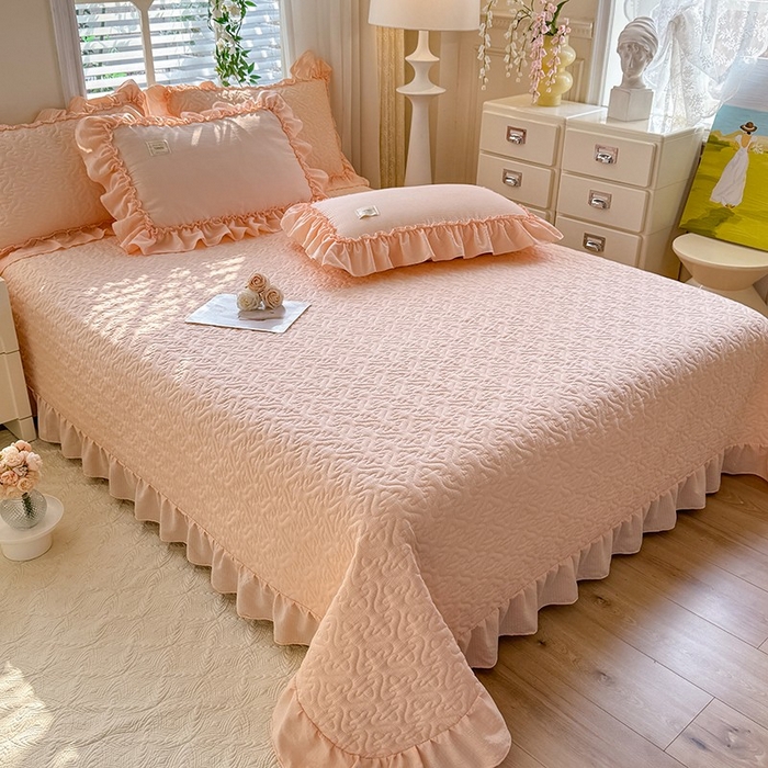 91家纺网 家纺一手货源 找家纺 花香四季家纺 2025新款泡芙小姐双层纱华夫格柔棉夹棉绗缝床盖单件三件四件套 泡芙小姐-玉