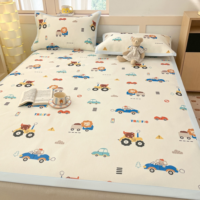 91家纺网 家纺一手货源 找家纺 绒艺席业 2025新款600D冰丝印花数码印花冰藤席卡通小清新系列 快乐总动员