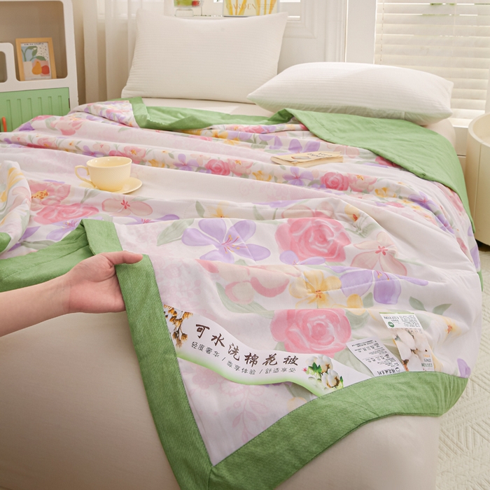 91家纺网 家纺一手货源 找家纺 锦鹭被业 2025新款A类里外全棉印花夏被 繁花邂逅