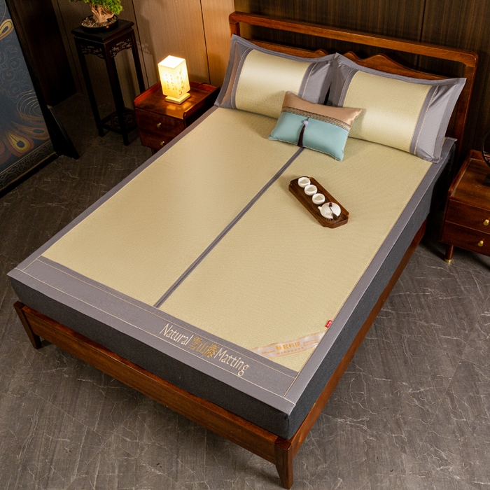 91家纺网 家纺一手货源 找家纺 卡罗兰 2025新款藤席凉席三件套床单床笠黄金藤系列 黄金藤香槟金-床席