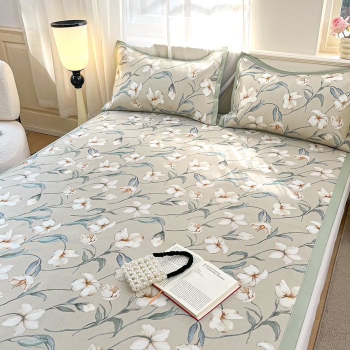 91家纺网 家纺一手货源 找家纺 绒艺席业 2025新款600D冰丝印花数码印花冰藤席赫本风系列 后花园