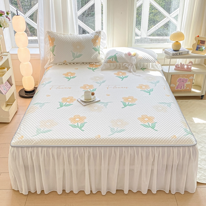 91家纺网 家纺一手货源 找家纺 康纳利2025新款A类冰豆豆床裙款凉席夏被四件套凉感丝空调被送买家秀 春之韵