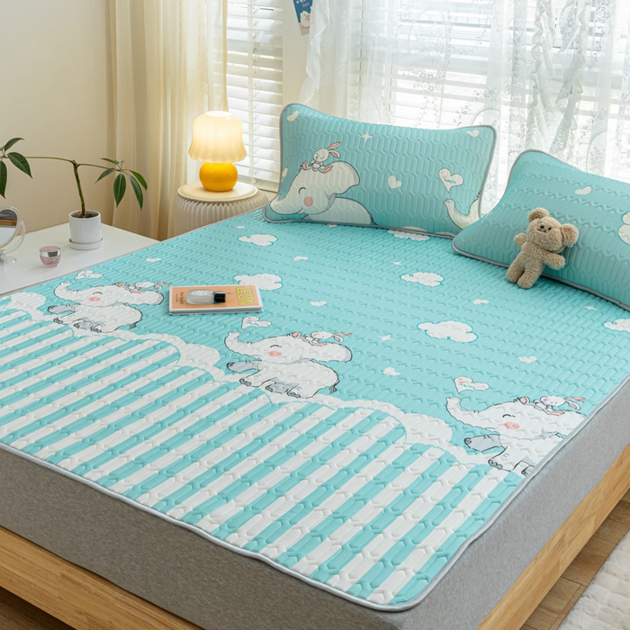 91家纺网 家纺一手货源 找家纺 默忆 2025新款凉感丝印花乳胶凉席 大白象