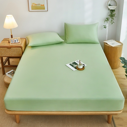 91家纺网 家纺一手货源 找家纺 艾橙家纺 2025新款正宗133x72喷气织造全棉纯棉纯色床笠三件套 抹茶绿