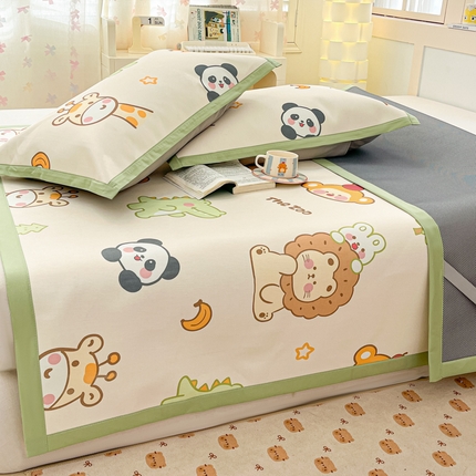 绒艺席业 2025新款600D冰丝印花数码印花冰藤席卡通小清新系列 动物派对