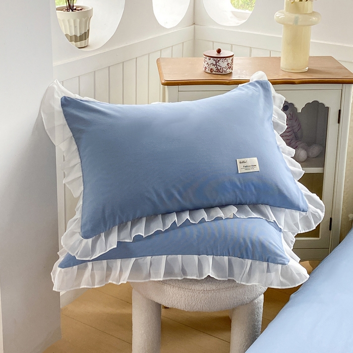 91家纺网 家纺一手货源 找家纺 红日子纺织品 2025新款韩版华夫格水洗棉四件套 冰峰蓝