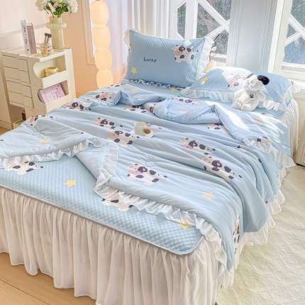 91家纺网 家纺一手货源 找家纺 （总）康纳利2025新款A类冰豆豆床裙款凉席夏被四件套凉感丝空调被送买家秀