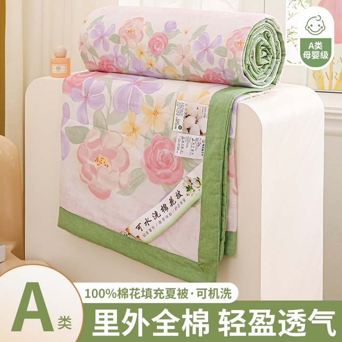 91家纺网 家纺一手货源 找家纺 锦鹭被业 2025新款A类里外全棉印花夏被 繁花邂逅