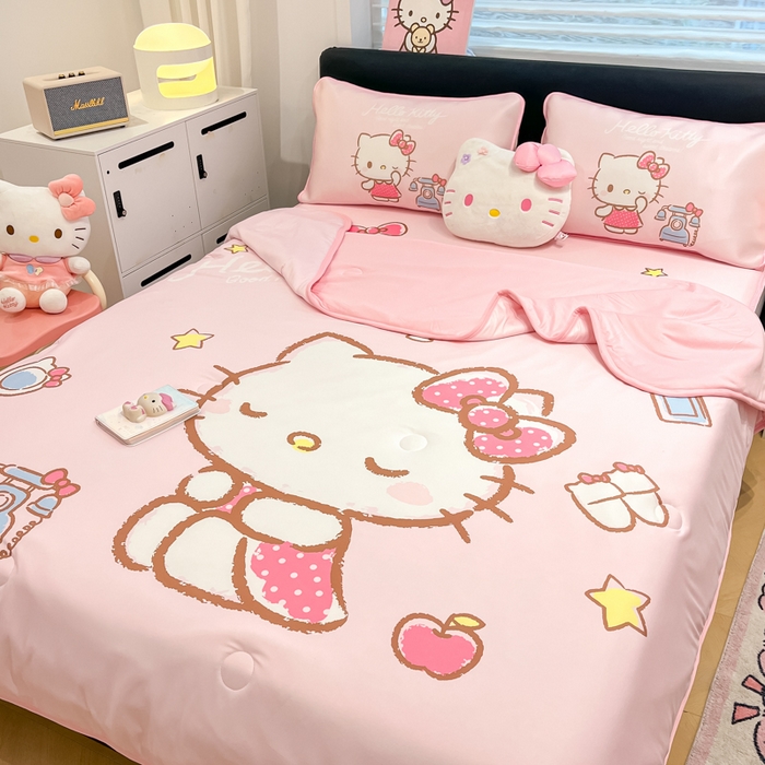 91家纺网 家纺一手货源 找家纺 暮思家居 2025新款正版授权A类大版数码印花三丽鸥可机洗1200D冰丝凉席可组合针织棉夏被四件套床笠款 床笠款-晚安KT