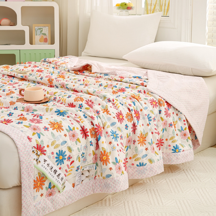 91家纺网 家纺一手货源 找家纺 锦鹭被业 2025新款A类里外全棉印花夏被 太阳花