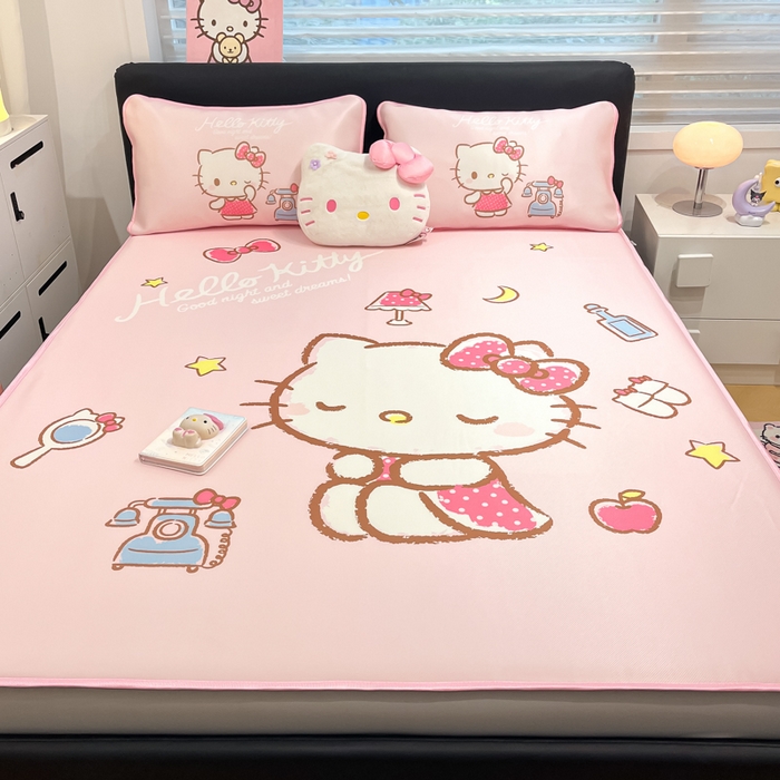 91家纺网 家纺一手货源 找家纺 暮思家居 2025新款正版授权A类大版数码印花三丽鸥可机洗1200D冰丝凉席可组合针织棉夏被四件套床笠款 床笠款-晚安KT