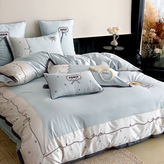 91家纺网 家纺一手货源 找家纺 品家居2025新款高支高密贡缎长绒棉四件套 觅-蓝