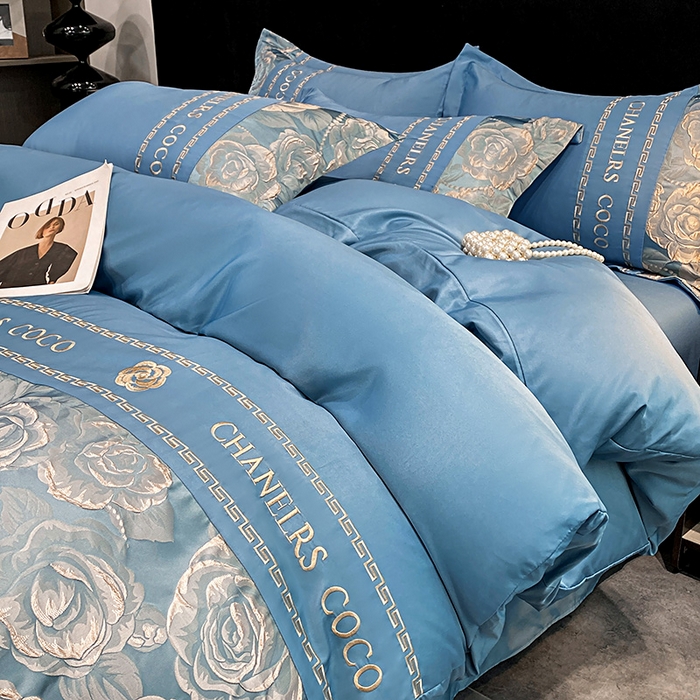 91家纺网 家纺一手货源 找家纺 （总）富宁2025新款浮雕金丝提花刺绣夏被四件套-恋花