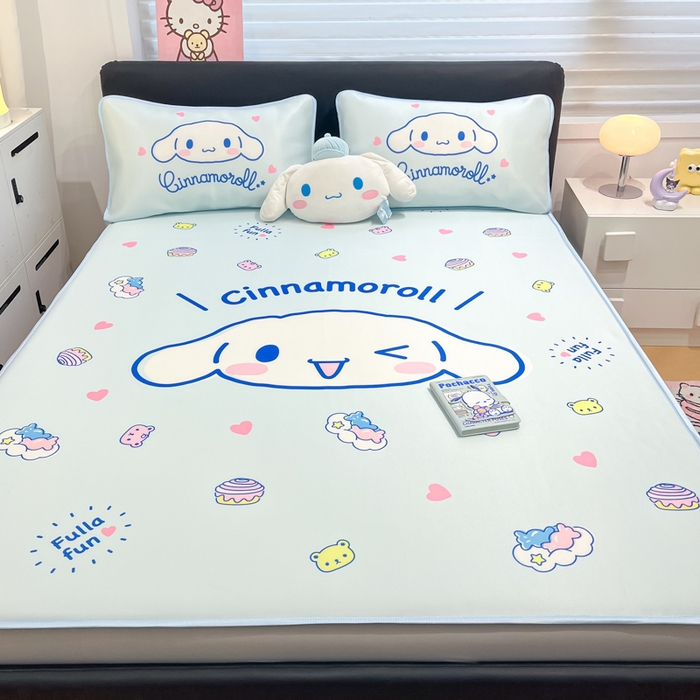 91家纺网 家纺一手货源 找家纺 暮思家居 2025新款正版授权A类大版数码印花三丽鸥可机洗1200D冰丝凉席可组合针织棉夏被四件套床笠款 床笠款-开心玉桂狗