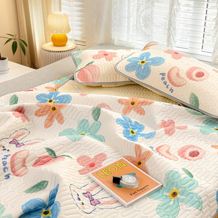 91家纺网 家纺一手货源 找家纺 默忆 2025新款凉感丝印花乳胶凉席 夏天味道