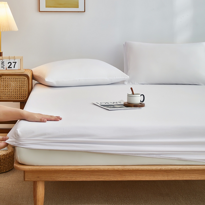 91家纺网 家纺一手货源 找家纺 艾橙家纺 2025新款正宗133x72喷气织造全棉纯棉纯色床笠三件套 雪月白