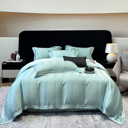 91家纺网 家纺一手货源 找家纺 若未家居 LOVEWE HOUSE 2025新款50S兰精天丝轻奢基底提花带银丝套件- 亦梵 亦梵-蓝色