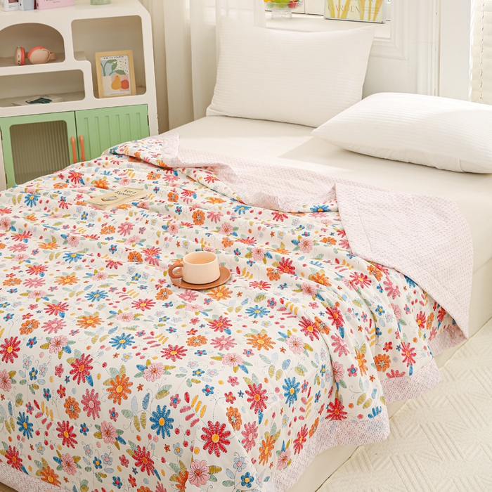 91家纺网 家纺一手货源 找家纺 锦鹭被业 2025新款A类里外全棉印花夏被 太阳花