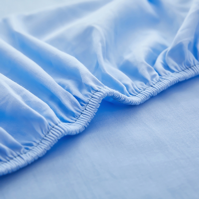 91家纺网 家纺一手货源 找家纺 艾橙家纺 2025新款正宗133x72喷气织造全棉纯棉纯色床笠三件套 天真蓝