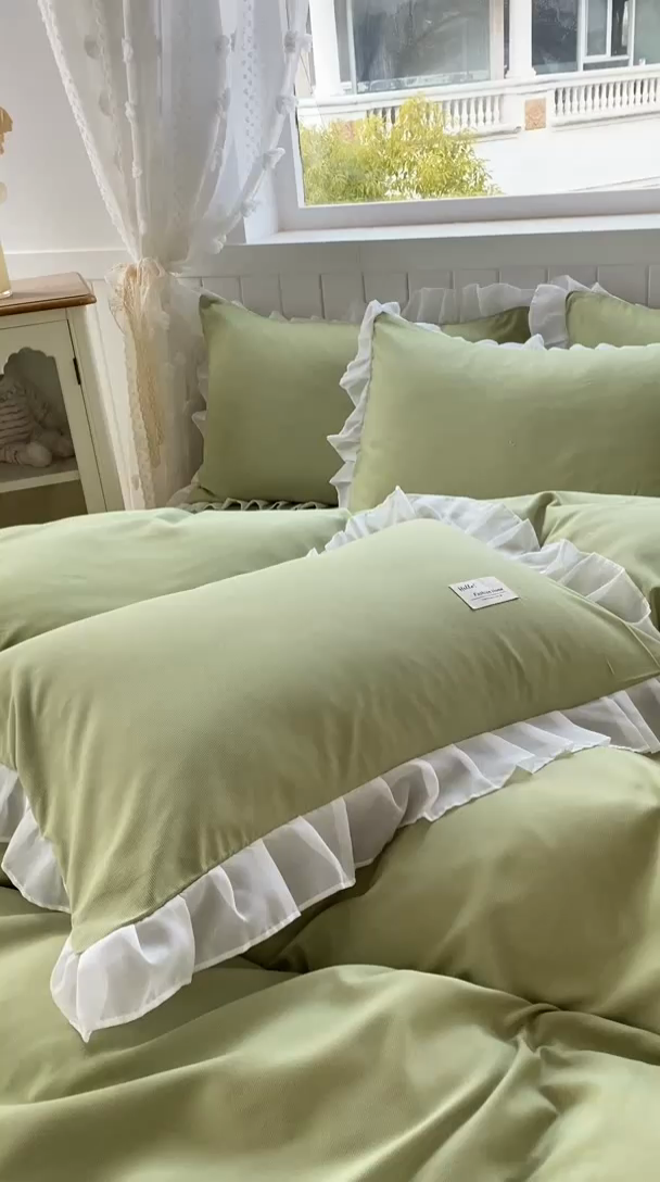 91家纺网 家纺一手货源 找家纺 （总）红日子纺织品 2025新款韩版华夫格水洗棉四件套