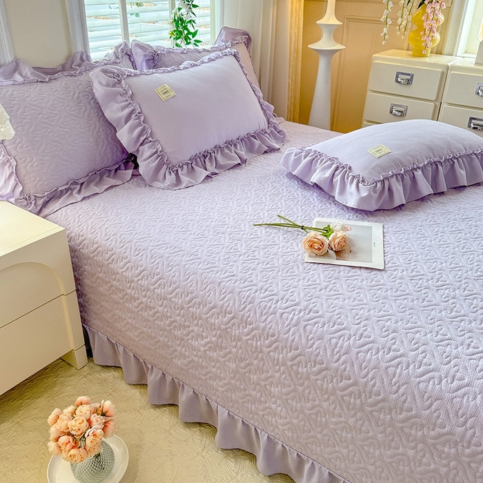 91家纺网 家纺一手货源 找家纺 花香四季家纺 2025新款泡芙小姐双层纱华夫格柔棉夹棉绗缝床盖单件三件四件套 泡芙小姐-紫