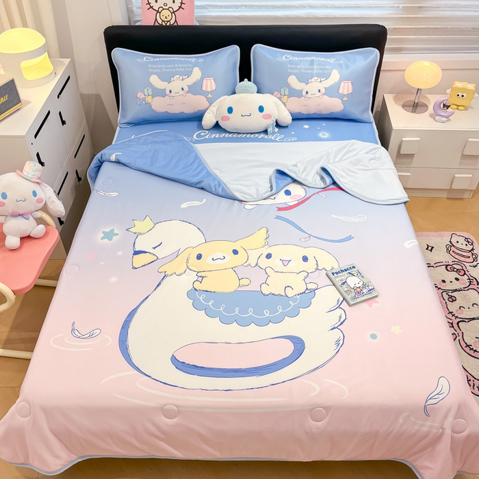 91家纺网 家纺一手货源 找家纺 暮思家居 2025新款正版授权A类大版数码印花三丽鸥可机洗1200D冰丝凉席可组合针织棉夏被四件套床笠款 床笠款-天使大耳狗