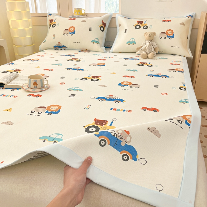 91家纺网 家纺一手货源 找家纺 绒艺席业 2025新款600D冰丝印花数码印花冰藤席卡通小清新系列 快乐总动员