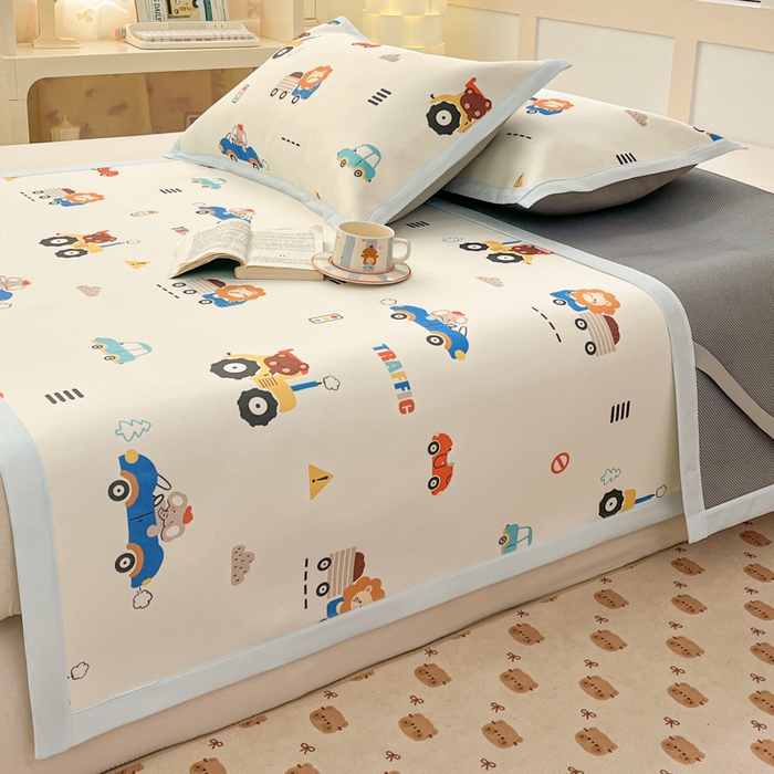 91家纺网 家纺一手货源 找家纺 绒艺席业 2025新款600D冰丝印花数码印花冰藤席卡通小清新系列 快乐总动员