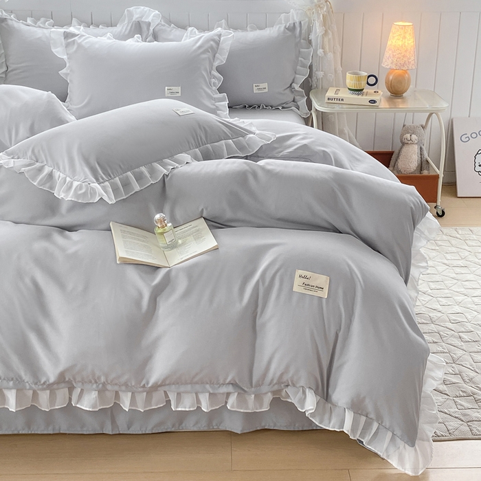 91家纺网 家纺一手货源 找家纺 红日子纺织品 2025新款韩版华夫格水洗棉四件套 绅士灰