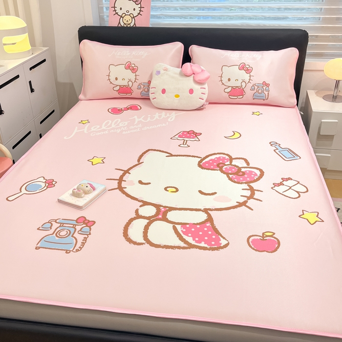 91家纺网 家纺一手货源 找家纺 暮思家居 2025新款正版授权A类大版数码印花三丽鸥可机洗1200D冰丝凉席可组合针织棉夏被四件套床笠款 床笠款-晚安KT