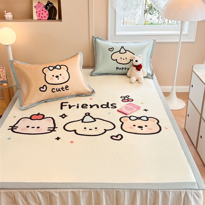 91家纺网 家纺一手货源 找家纺 慕尚2025新款大板卡通冰丝席三件套 3个好朋友