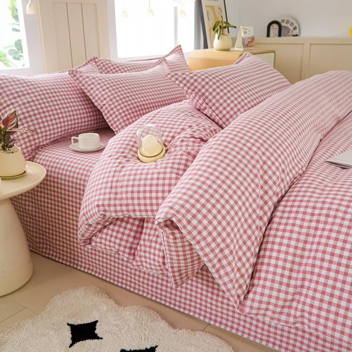 91家纺网 家纺一手货源 找家纺 2025新款全棉色织老粗布四件套 红尘