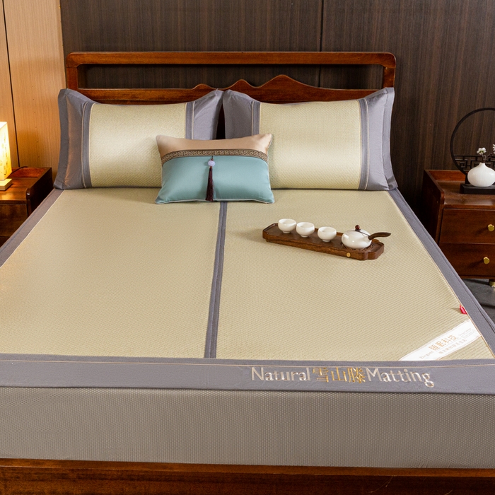 91家纺网 家纺一手货源 找家纺 卡罗兰 2025新款藤席凉席三件套床单床笠黄金藤系列 黄金藤香槟金-床笠