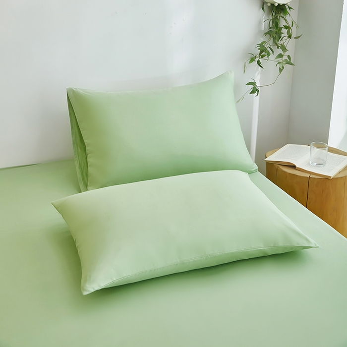 91家纺网 家纺一手货源 找家纺 艾橙家纺 2025新款正宗133x72喷气织造全棉纯棉纯色床笠三件套 抹茶绿