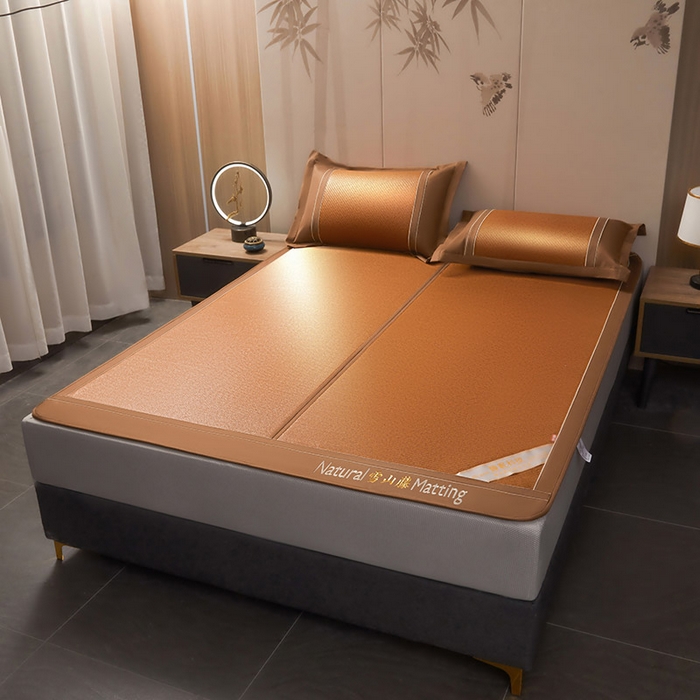 91家纺网 家纺一手货源 找家纺 卡罗兰 2025新款藤席凉席三件套床单床笠黄金藤系列 黄金藤经典咖-床笠