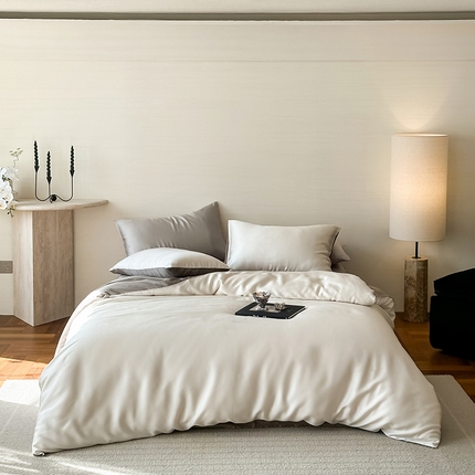 91家纺网 家纺一手货源 找家纺 （总） 禾时 2025新款60支兰精天丝轻奢纯色双拼四件套