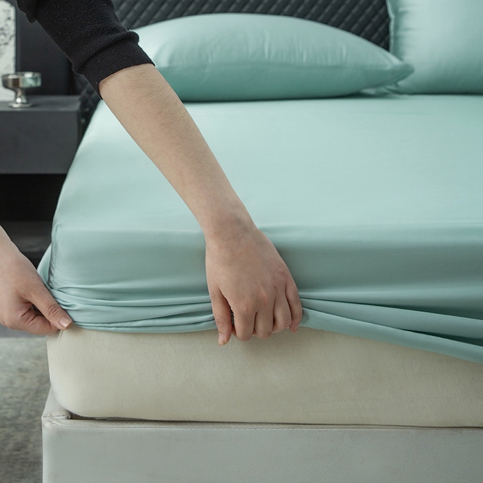 91家纺网 家纺一手货源 找家纺 简宜家居（朝初家纺） 2025新款兰精天丝单床笠 柔肌-水绿