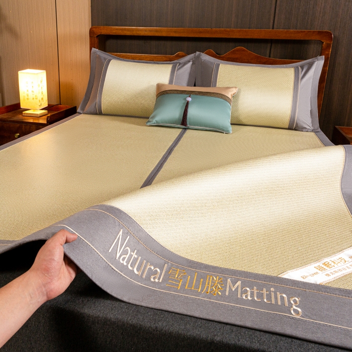 91家纺网 家纺一手货源 找家纺 卡罗兰 2025新款藤席凉席三件套床单床笠黄金藤系列 黄金藤香槟金-床席