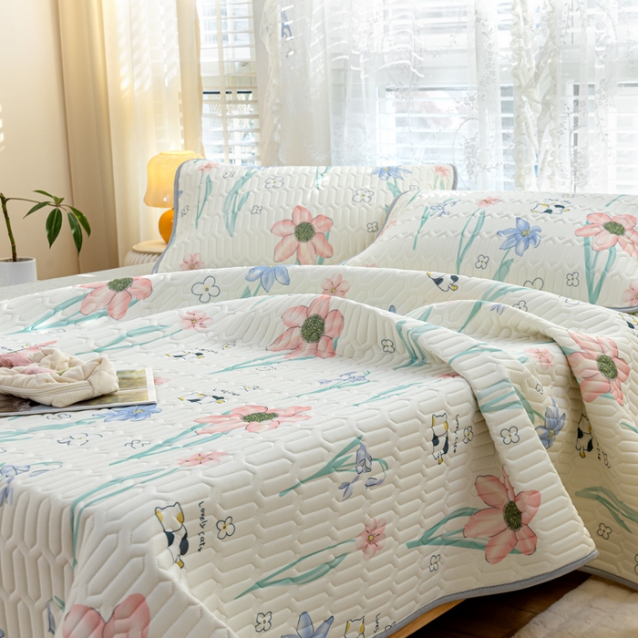 91家纺网 家纺一手货源 找家纺 默忆 2025新款凉感丝印花乳胶凉席 花开曼舞