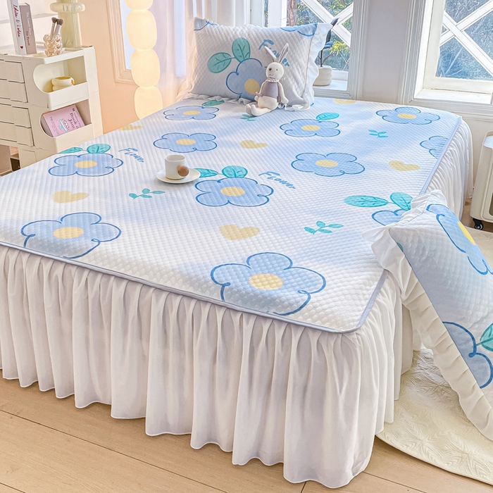 91家纺网 家纺一手货源 找家纺 康纳利2025新款A类冰豆豆床裙款凉席夏被四件套凉感丝空调被送买家秀 花语