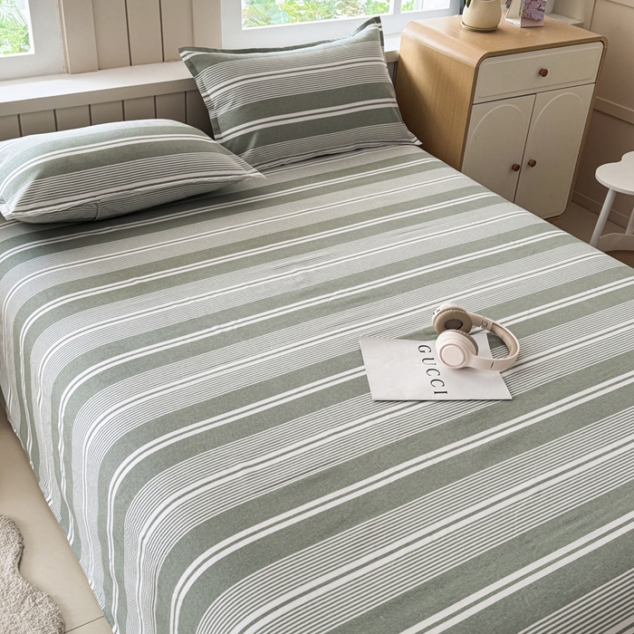 91家纺网 家纺一手货源 找家纺 2025新款全棉色织老粗布单床单 绿条