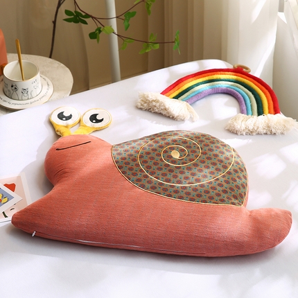 蔻眠 2025圆点蜗牛-全棉双层纱卡通儿童荞麦枕芯成人枕头 蜗牛-橘色 35x55cm