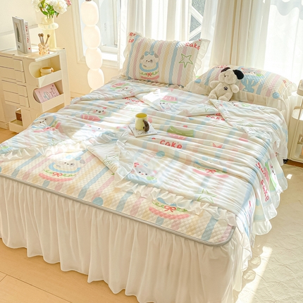 康纳利2025新款A类冰豆豆床裙款凉席夏被四件套凉感丝空调被送买家秀 旺仔-粉