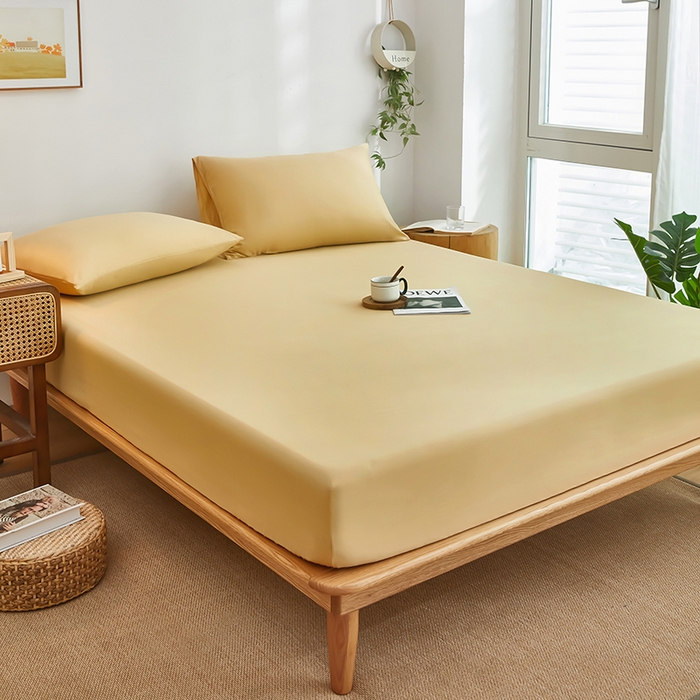 91家纺网 家纺一手货源 找家纺 艾橙家纺 2025新款正宗133x72喷气织造全棉纯棉纯色床笠三件套 米驼色