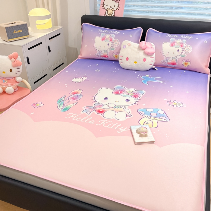 91家纺网 家纺一手货源 找家纺 暮思家居 2025新款正版授权A类大版数码印花三丽鸥可机洗1200D冰丝凉席可组合针织棉夏被四件套床笠款 床笠款-梦幻KT