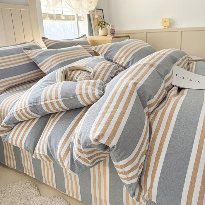 91家纺网 家纺一手货源 找家纺 2025新款全棉色织老粗布四件套 迟暮