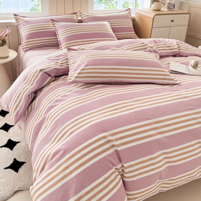 91家纺网 家纺一手货源 找家纺 2025新款全棉色织老粗布四件套 粉恋