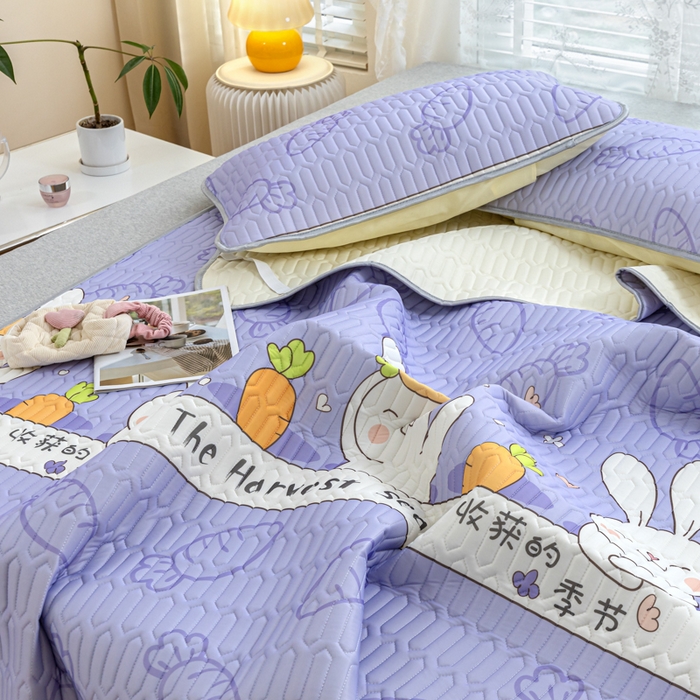 91家纺网 家纺一手货源 找家纺 默忆 2025新款凉感丝印花乳胶凉席 开心派对