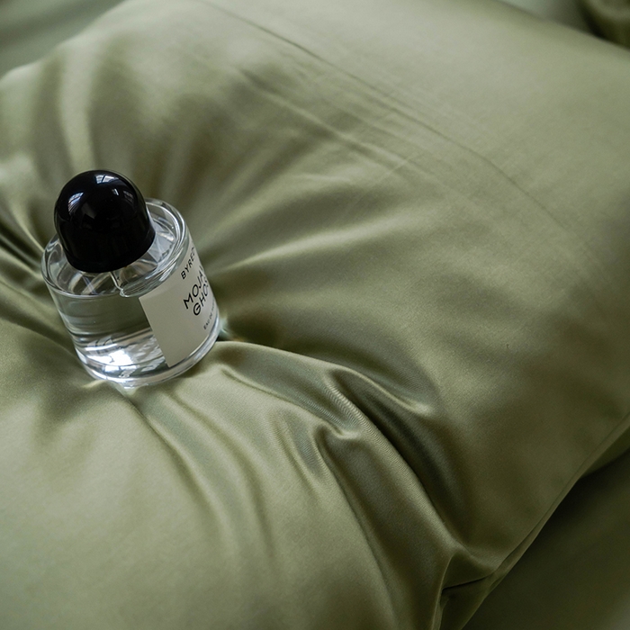 91家纺网 家纺一手货源 找家纺 2025新款60支兰精天丝轻奢纯色双拼四件套 欧芹绿