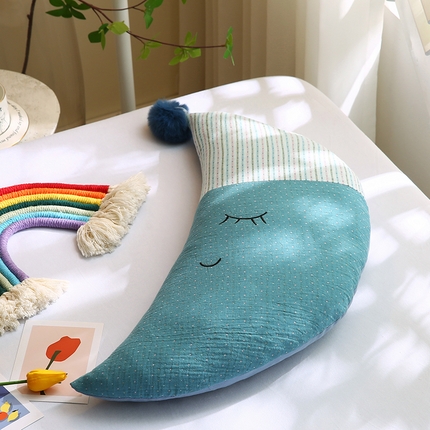 2025月亮全棉双层纱儿童荞麦枕头学生成人护颈枕芯 月亮-蓝色